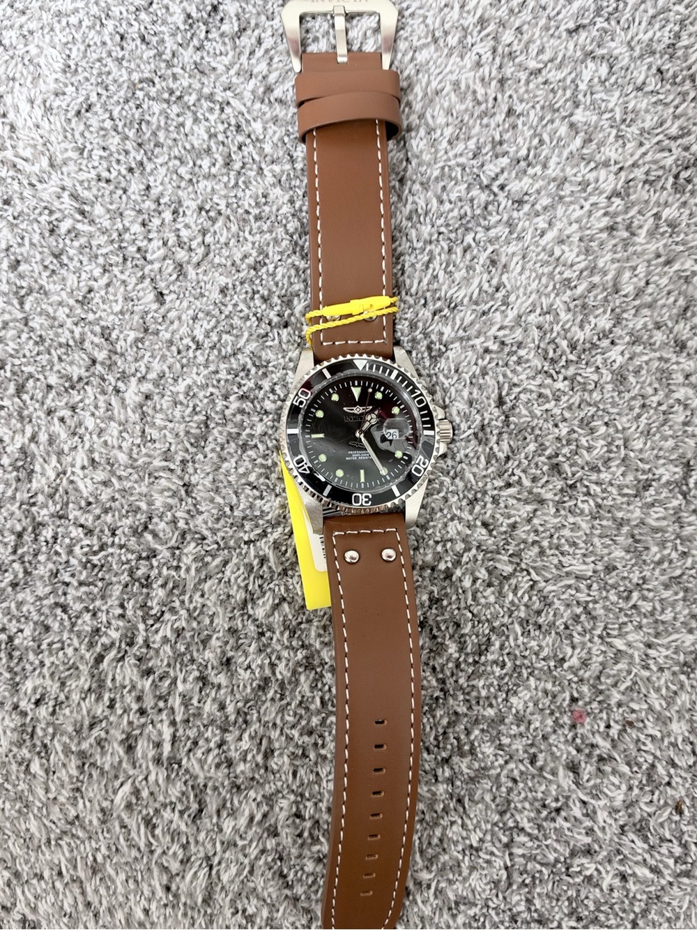 Invicta Pro Diver Men’s 43mm Black Dial Brown Calf Leather Watch